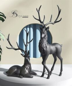 Decor tượng hươu nằm màu đen 9