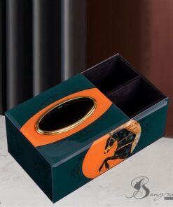 Hộp khăn giấy đa chức năng kính cường lực xanh cam họa tiết ngựa 9
