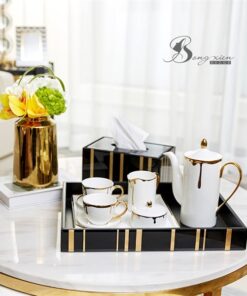 Decor khay cường lực đen sọc vàng 15