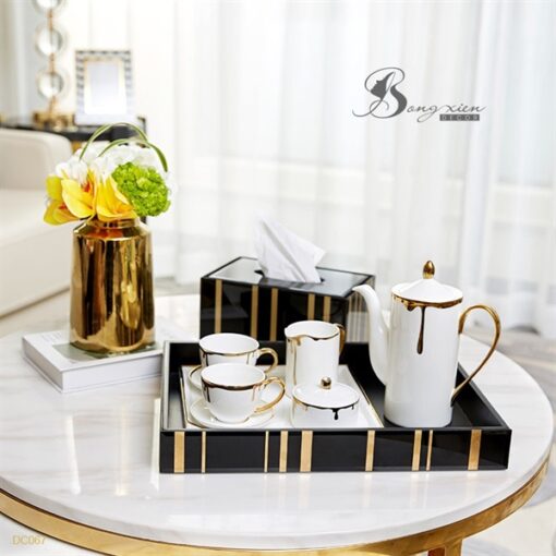 Decor khay cường lực đen sọc vàng 7