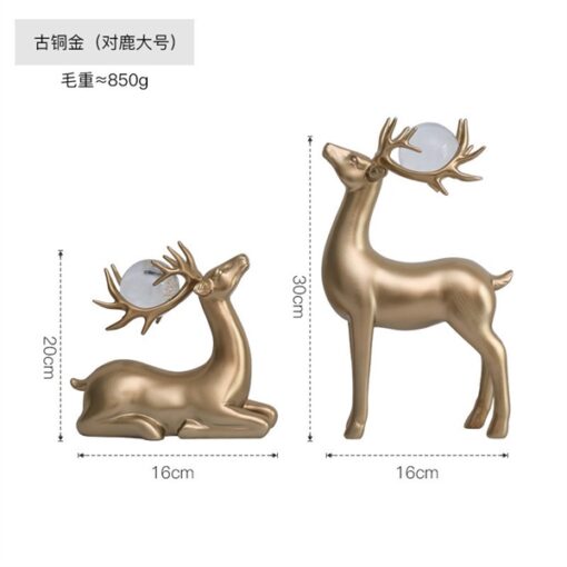 Bộ 2 huơu vàng đồng + cầu pha lê + khanh đứng 3