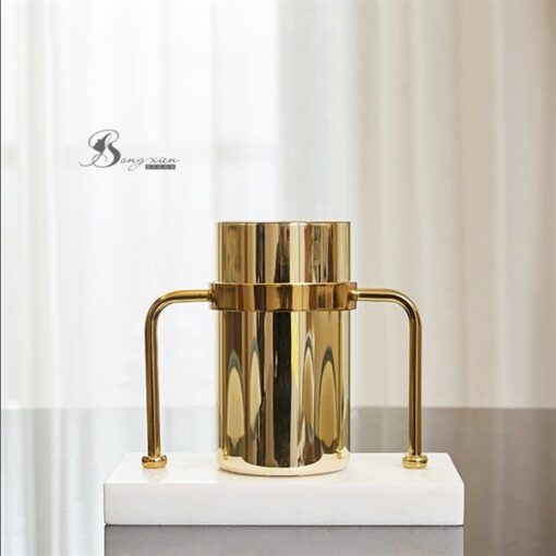 Decor bình vàng ruột gương đế đá trắng S 1
