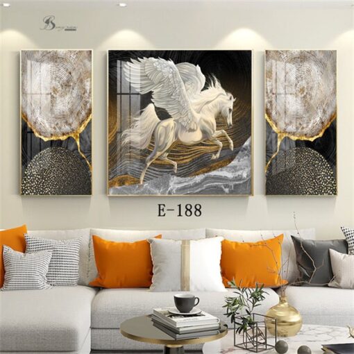 Tranh đồng hồ bạch mã 80x80+2x(60x80) 1