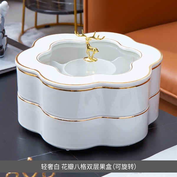 Khay kẹo gốm trắng 2 tầng 2 Khay kẹo gốm trắng 2 tầng 1