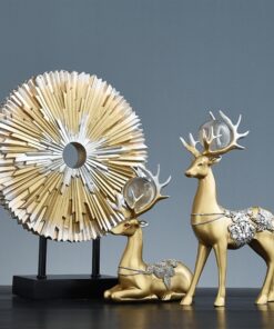 Decor tượng con hươu + tấm phong màu vàng đồng 5