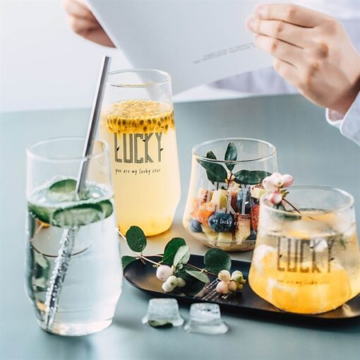 Cốc thuỷ tinh in chữ LUCKY đen 450ml (cao) 7