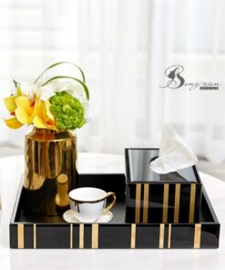Decor khay cường lực đen sọc vàng 17