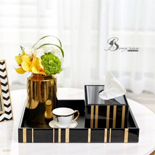 Decor khay cường lực đen sọc vàng 9