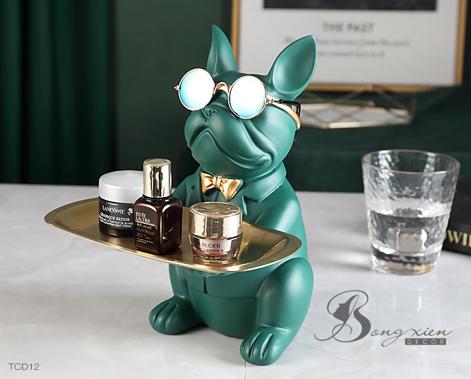 Decor tượng chó bull xanh đeo kính râm nâng khay 4 Decor tượng chó bull xanh đeo kính râm nâng khay 3