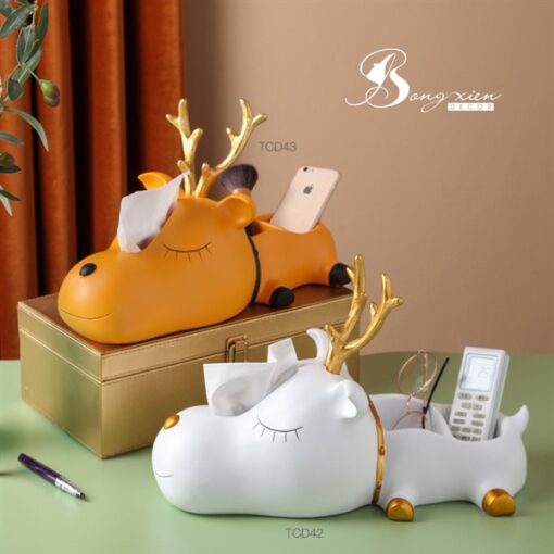 Hộp đựng giấy kèm khay đồ mini hươu vàng cute 5