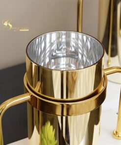 Decor bình vàng ruột gương đế đá trắng L 13