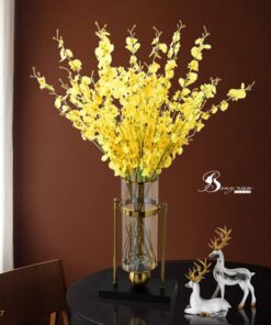 Decor bình trong viền vàng cao, đế nhựa đen M 9