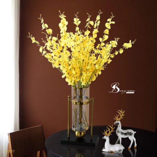 Decor bình trong viền vàng cao, đế nhựa đen M 5