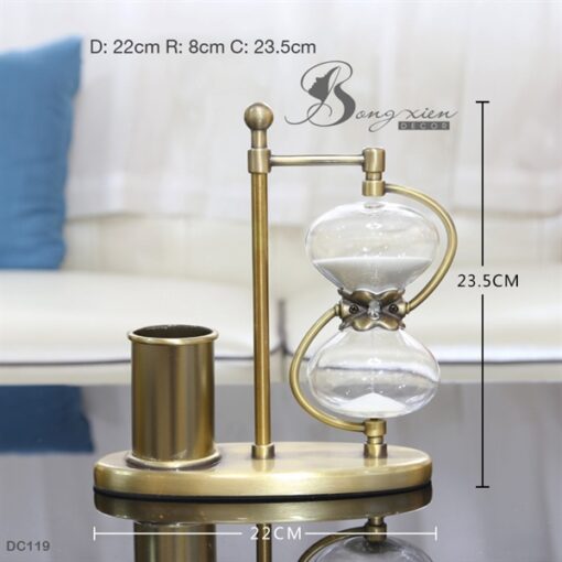 Khay cắm bút Đồng hồ cát màu trắng kim loại mạ vàng 1