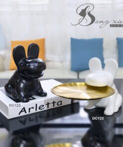 Decor chó ngậm khay vàng màu đen 9