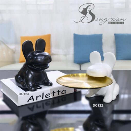 Decor chó ngậm khay vàng màu đen 5