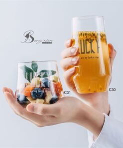 Cốc thuỷ tinh in chữ LUCKY đen 400ml (thấp) 13