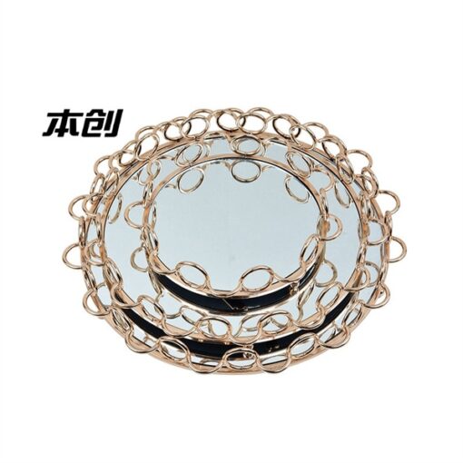Khay gương tròn viền vòng tròn uốn lượn (L) 1