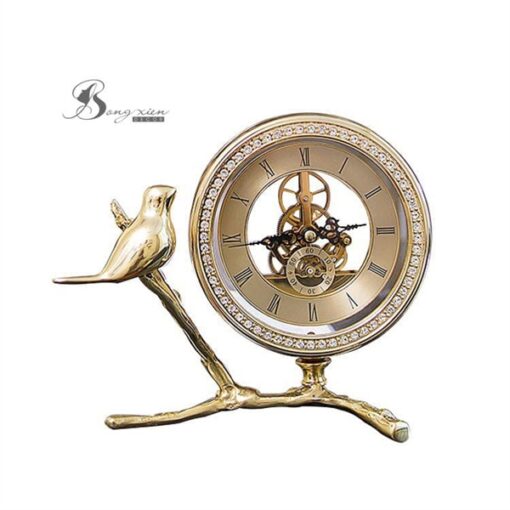 Decor đồng hồ vàng, đính đá, chim sẻ 1