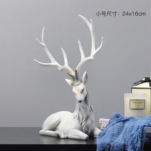Decor tượng hươu nằm màu trắng sừng trắng 1