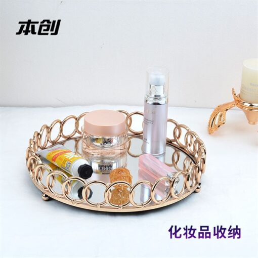 Khay gương tròn đựng mỹ phẩm viền vòng tròn (L) 1