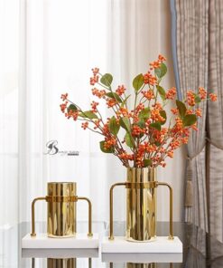 Decor bình vàng ruột gương đế đá trắng S 5