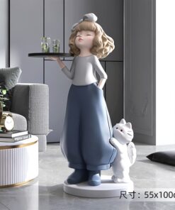 Decor tượng cô gái xanh ngọc +mèo bê khay (M) 5