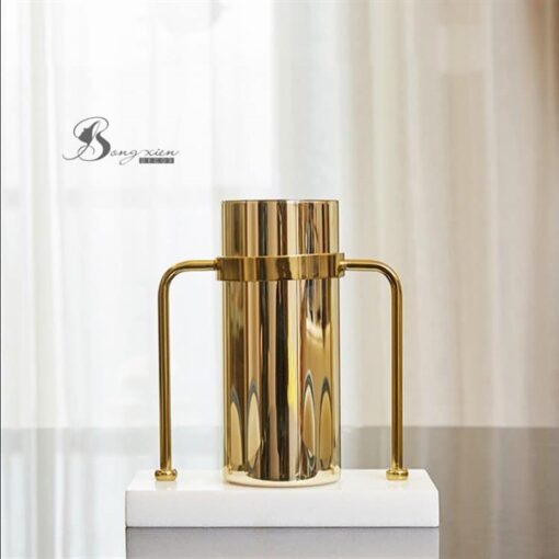 Decor bình vàng ruột gương đế đá trắng L 1
