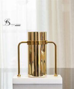 Decor bình vàng ruột gương đế đá trắng L 9