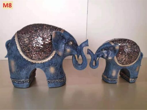 Decor tượng cặp voi màu xanh 1