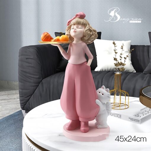 Decor cô gái màu hồng kèm mèo (S) 1