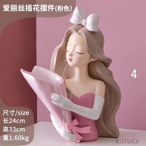 Decor tượng cô gái cần hoa màu hồng (không hoa) 1