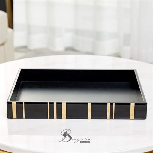 Decor khay cường lực đen sọc vàng 1
