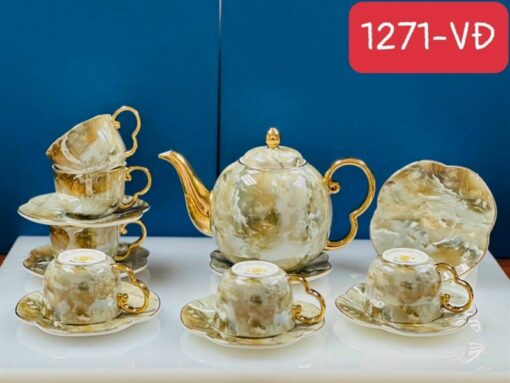 Bộ ấm chén vân đá hình cánh hoa 1