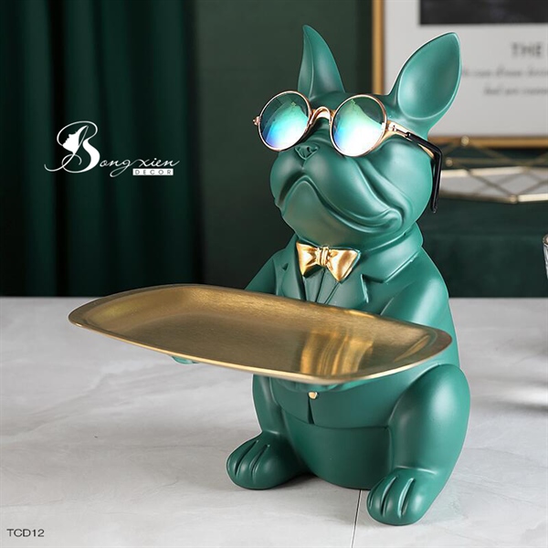 Decor tượng chó bull xanh đeo kính râm nâng khay 2 Decor tượng chó bull xanh đeo kính râm nâng khay 1