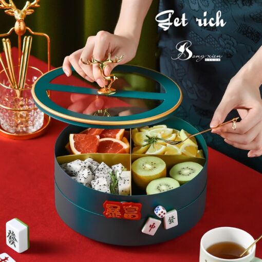 Khay sắt tròn bánh kẹo có hươu (xanh) 1