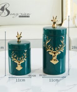 Hộp đựng trà + kẹo màu xanh họa tiết nai (M) 5
