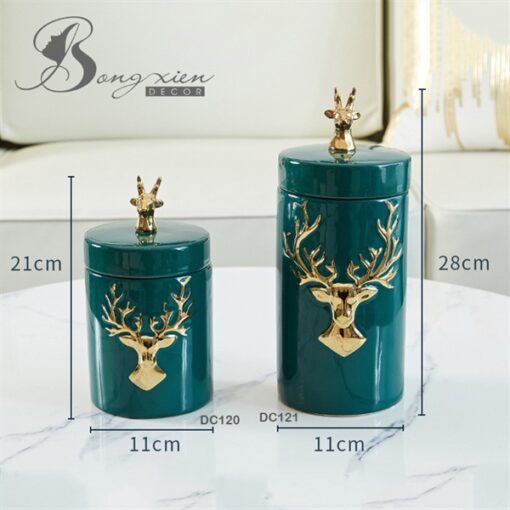 Hộp đựng trà + kẹo màu xanh họa tiết nai (M) 3