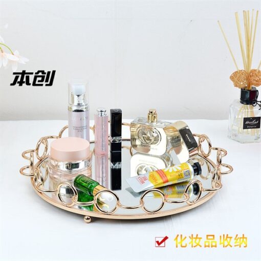 Khay gương tròn viền vòng tròn uốn lượn (S) 1