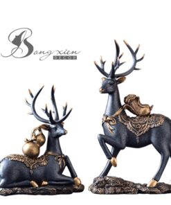 Decor cặp hươu màu xanh có đeo hồ lô 5
