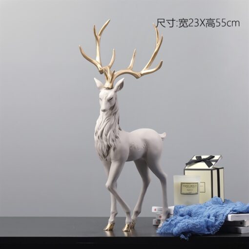 Decor tượng hươu đứng màu hồng sừng vàng 1