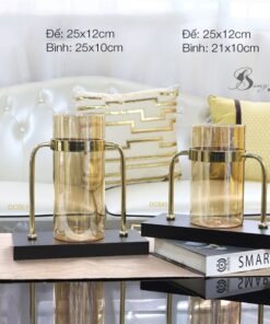 Decor bình cam trong, đế nhựa đen L 9
