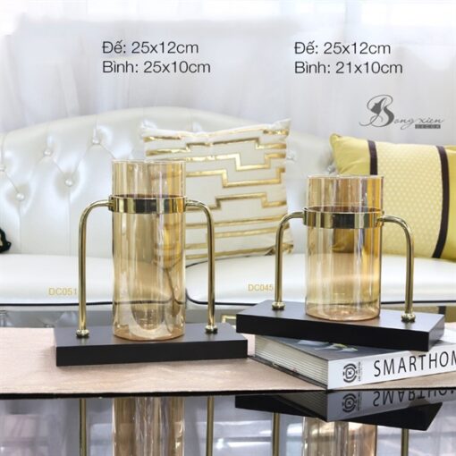 Decor bình cam trong, đế nhựa đen L 5