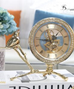 Decor đồng hồ vàng, đính đá, chim sẻ 7