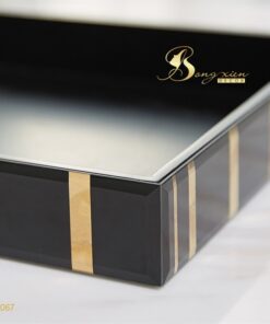 Decor khay cường lực đen sọc vàng 13