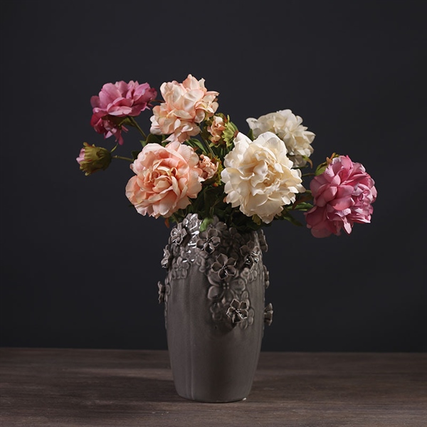 Hoa lụa mẫu đơn 2 bông màu cam 4 Hoa lụa mẫu đơn 2 bông màu cam 3