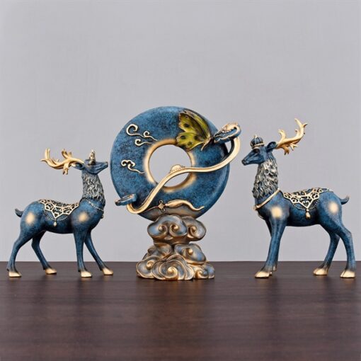 Decor tượng hươu + tấm phong chim sẻ màu xanh 1