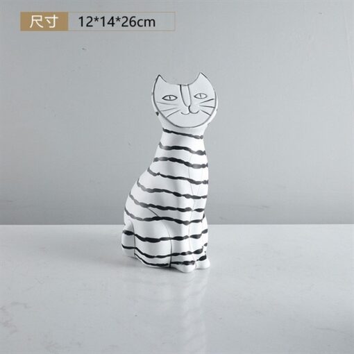 Decor tượng mèo vằn trắng đen (M) 1