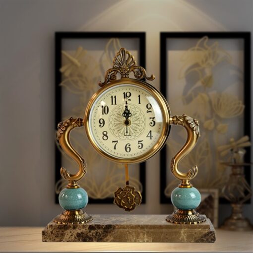Đồng hồ để bàn bằng đá cẩm thạch họa tiết hoa hồng 1