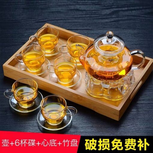 Bộ ấm 600ml + 6 cốc mỏng + đế trái tim + khay tre 1